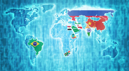 BRICS territory on world map in 2024