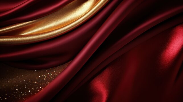 This image captures a richly textured fabric in maroon and gold, sparkling with subtle glitter, perfect for backgrounds in luxury branding and festive design projects.