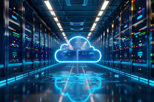 room with cables and servers, Cloud computing, technologies of internet, computer technologies, AI