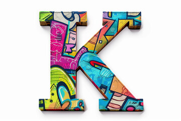 Alphabet letter K built from a graffiti wall, colorful street art font design for poster, banner, website layout. 