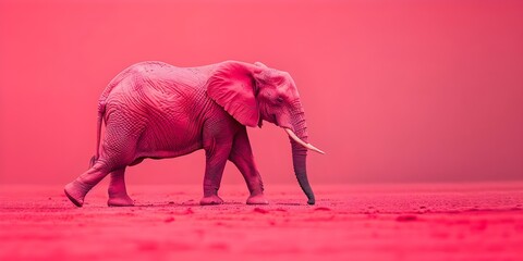 One Pink Elephant Standing Out in a Monochromatic Pink Environment With Space for Text. Concept...