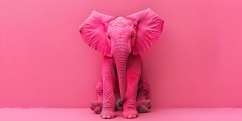 Singular Pink Elephant In A Vibrant Monochromatic Pink Environment puppy In A Vibrant Monochromatic Pink Environment centered professional photo copy space. Concept Pink Elephant