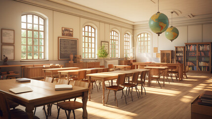 3d render interior traditional school classroom