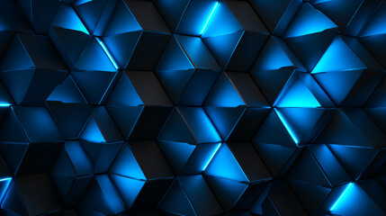 A background with neon blue trianglesranged in a ho - obrazy, fototapety, plakaty