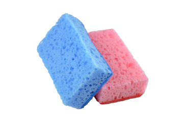 Pink and blue washing sponges for dishes png isolated closeup