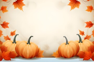 Naklejka na ściany i meble Autumn leaves and pumpkins border frame 