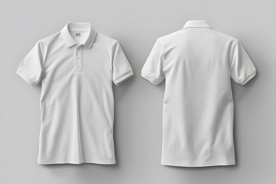 Front and back white polo shirt mockup isolated
