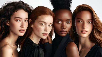 Obraz premium Portrait of diverse group of beautiful women with natural beauty and glowing smooth skin 