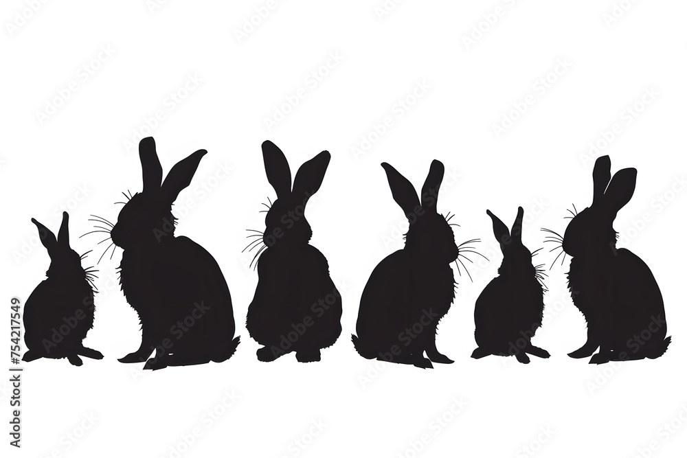 Canvas Prints Black Silhouettes of easter bunnies isolated on a white background