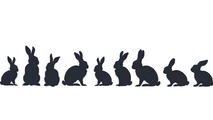 Black Silhouettes of easter bunnies isolated on a white background - obrazy, fototapety, plakaty