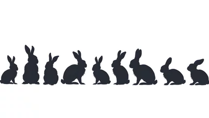 Poster Black Silhouettes of easter bunnies isolated on a white background © Oksana