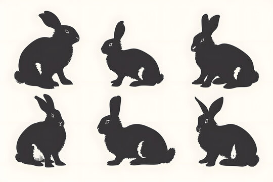Black Silhouettes of easter bunnies isolated on a white background