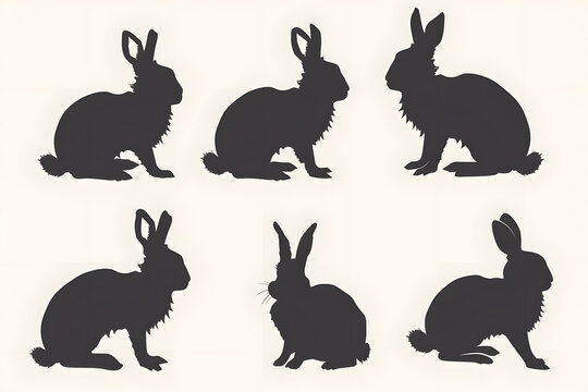 Black Silhouettes of easter bunnies isolated on a white background
