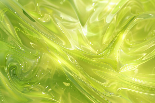 horizontal image of a green transparent fluid waves abstract background Generative AI