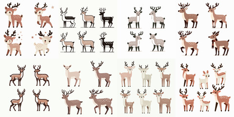 Vector set of deer with a simple flat design style