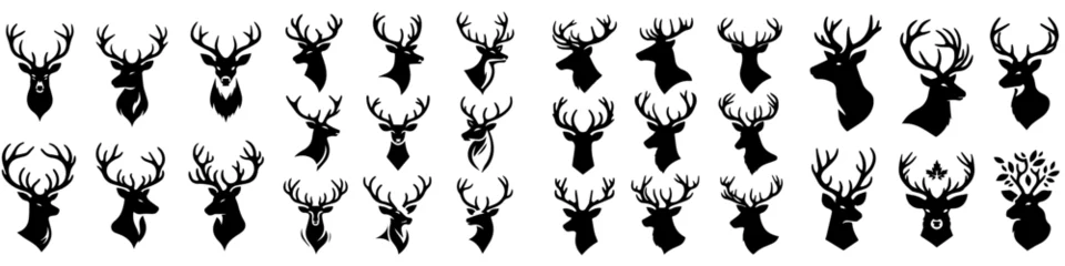 Tuinposter Collection of deer heads in silhouette style © Sabiqul Fahmi