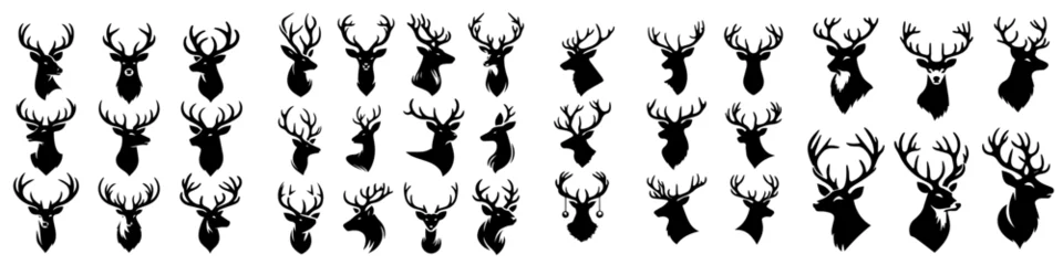 Zelfklevend Fotobehang Collection of deer heads in silhouette style © Sabiqul Fahmi