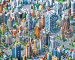 Detailed Isometric Urban Cityscape
