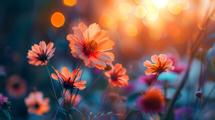 Fototapeta premium flowers in the sunset