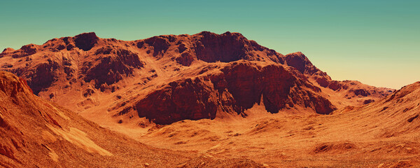 Mars landscape, 3d render of imaginary mars planet terrain. © Cobalt