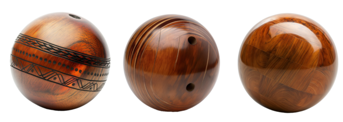 Set of wooden balls isolated on a transparent background