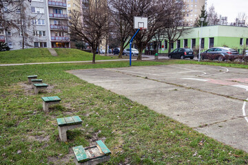 Outdoor basketball court in Goclaw area of Warsaw, Poland