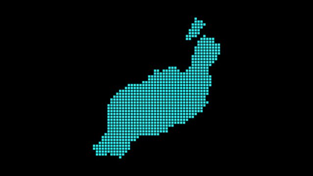 Lanzarote digital map. Map of Lanzarote in dotted style. Shape of the island filled with rectangles. Superb video.