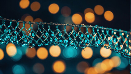 Electric turquoise mesh pattern with bokeh lights for a vibrant touch.