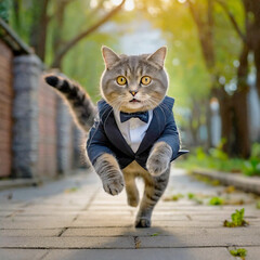 지각해 뛰어가는 직장인 고양이