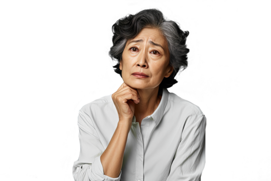Close up of a worried chinese old woman