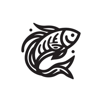 black and white fish logo vector illustration