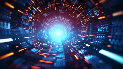 Fototapeta premium Futuristic tunnel with glowing lights symbolizing speed, data transmission and connectivity