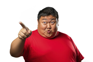 Naklejka premium Close up of a fat asian man pointing with his finger