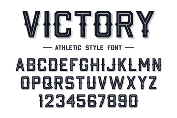 Sport style font. Athletic and sport style font with lines inside. Athletic style letters and numbers for baseball, basketball and football kits. Vector