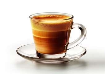 Espresso with milk in glass cup on white background