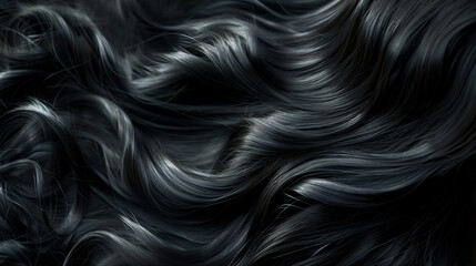 Obraz premium A close-up view of wavy long dark shiny hair. Hair texture