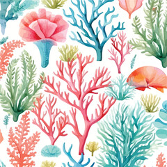 Watercolor seamless pattern with corals. Exotic summer