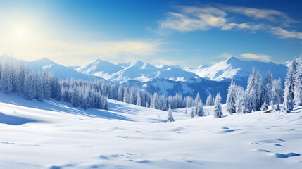 Fototapeta na wymiar Beautiful winter panorama with fresh powder snow. 