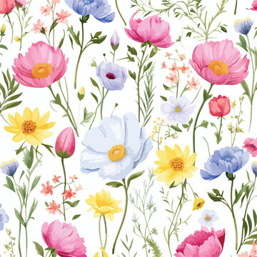 Watercolor seamless pattern with flowers. 