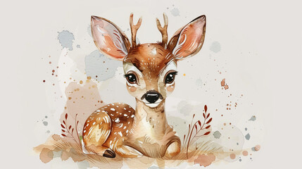 illustration of baby deer for kids nursery room decor , portraits, cards or wallpapers , neutral beige color theme