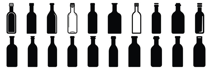 Bottle  silhouettes set, large pack of vector silhouette design, isolated white background