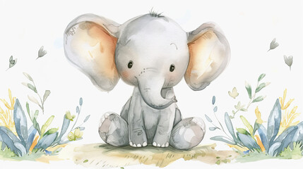 a cute baby elephant portrait or poster for baby nursery room and wall decor photos