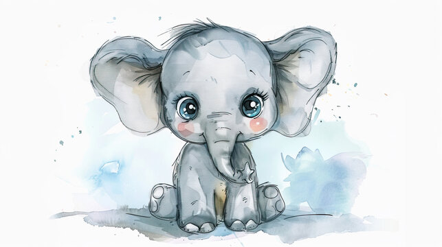 a cute baby elephant portrait or poster for baby nursery room and wall decor photos