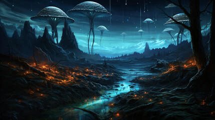 Naklejka premium Bioluminescent alien landscapes nature .