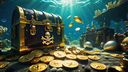 Treasure chest from pirates under the sea