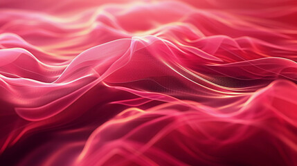 Obraz premium Textiles and textures. Crumpled red organza drapery close-up. The background fabric. Red tulle material background, pastel colors, romantic and delicate drapery.