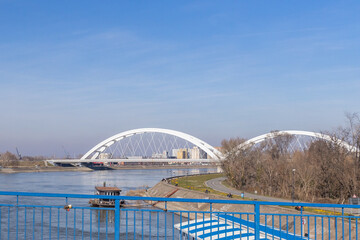 Fototapeta na wymiar Bridge over the Danube river, Novi Sad, Serbia. 