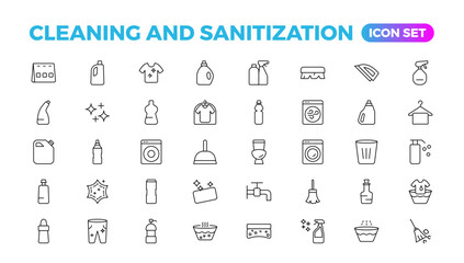 Cleaning line icons. Laundry, Window sponge, and Vacuum cleaner icons. Washing machine, Housekeeping service, and Maid cleaner equipment. Window cleaning, Wipe off, laundry washing machine.