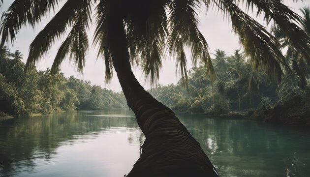 Photo leaning palm at maasin river, siargao