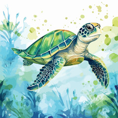 Watercolor seamless pattern with turtle. Summer 